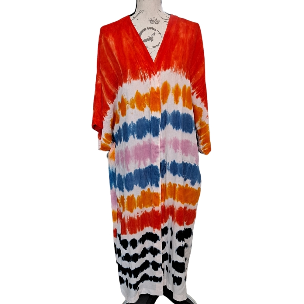 Kendall & Kylie Tie Dye colorful belted long maxi duster kimono - Picture 11 of 16